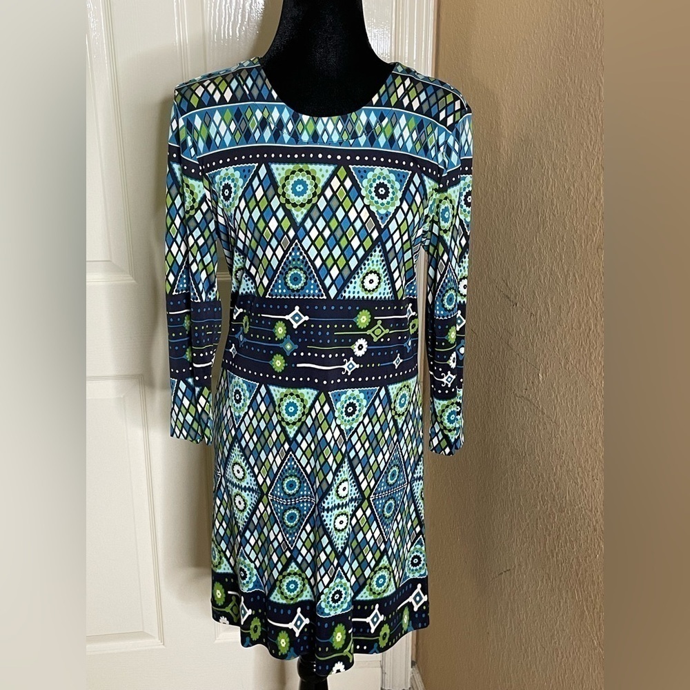 Tory Burch Dress Size 8 Claire Blue 100% Silk Stained Glass Mandala - Picture 12 of 14